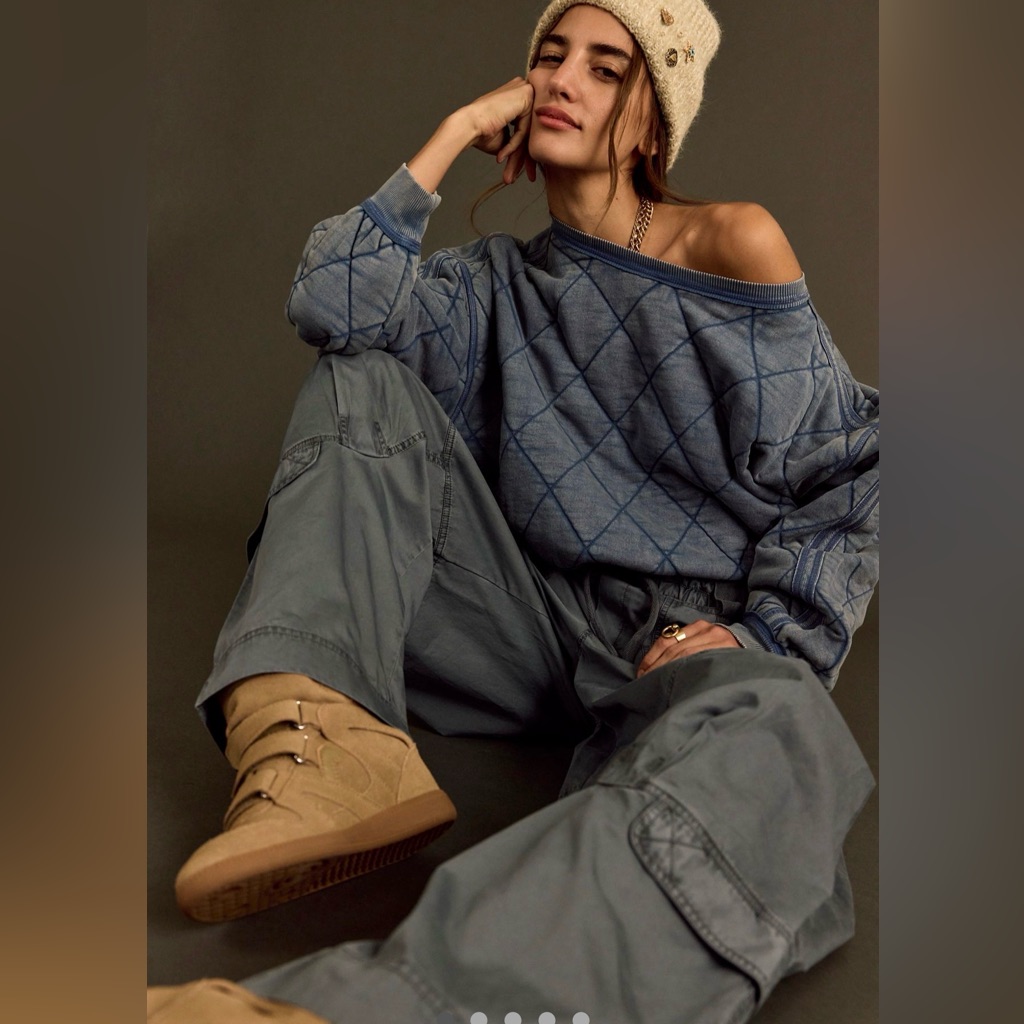 Free People Mirage Pullover We The Free Oversized Quilted Seista Seas Blue